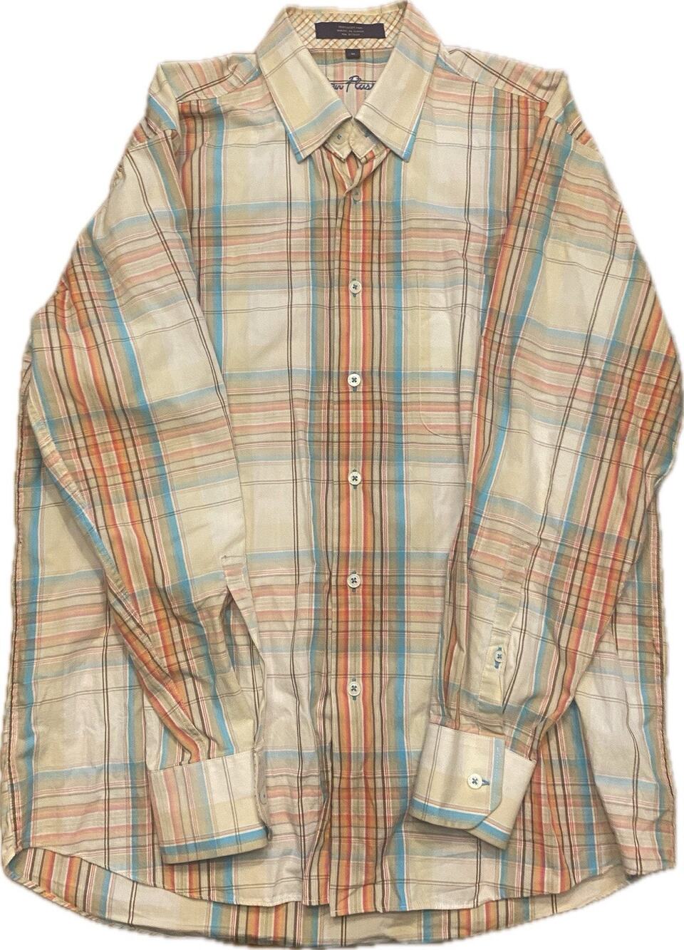 Alan Flusser Mens M Plaid Casual Button Up Long Sleeve